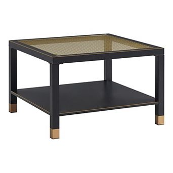 Heybly Square 27.6" Coffee Table, Steel Frame & Gold Mesh Glass Top