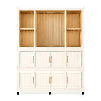 Lufeiya 12-Cube Portable Wardrobe Closet Organizer with Magnetic Doors, Hanging Rod