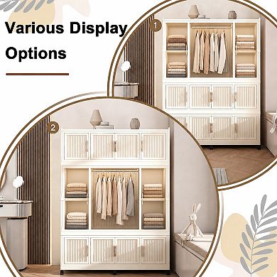 Lufeiya 12-Cube Portable Wardrobe Closet Organizer with Magnetic Doors, Hanging Rod