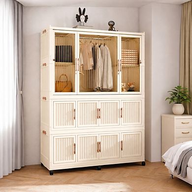 Lufeiya 12-Cube Portable Wardrobe Closet Organizer with Magnetic Doors, Hanging Rod