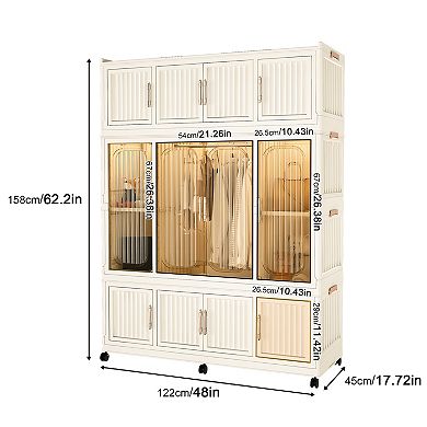 Lufeiya 12-Cube Portable Wardrobe Closet Organizer with Magnetic Doors, Hanging Rod