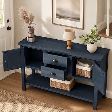 Lufeiya 48" Solid Pine Wood Console Table with 2 Drawers & Cabinets, Retro Style Buffet