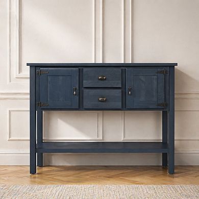 Lufeiya 48" Solid Pine Wood Console Table with 2 Drawers & Cabinets, Retro Style Buffet