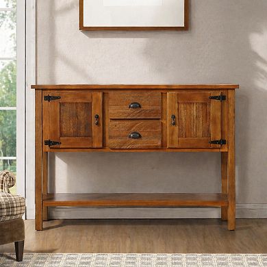Lufeiya 48" Solid Pine Wood Console Table with 2 Drawers & Cabinets, Retro Style Buffet