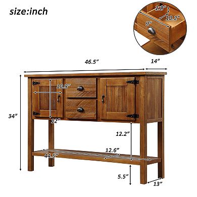 Lufeiya 48" Solid Pine Wood Console Table with 2 Drawers & Cabinets, Retro Style Buffet
