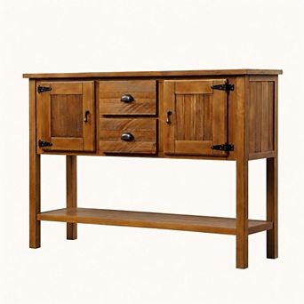 Lufeiya 48" Solid Pine Wood Console Table with 2 Drawers & Cabinets, Retro Style Buffet