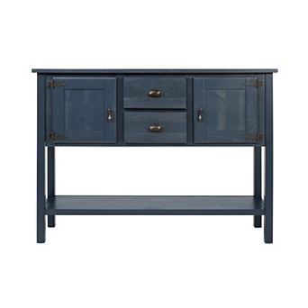 Lufeiya 48" Solid Pine Wood Console Table with 2 Drawers & Cabinets, Retro Style Buffet