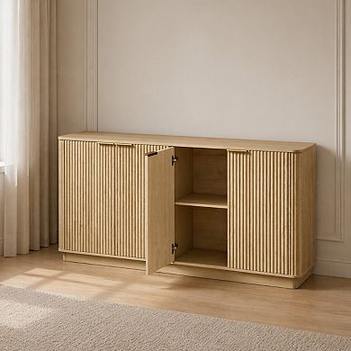 Lufeiya 63 Inch Sideboard Buffet Cabinet, Curved Wave Storage Cabinet with 4 Doors