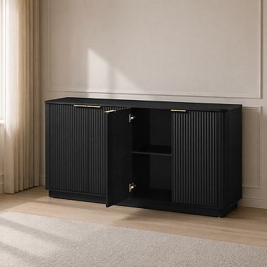 Lufeiya 63 Inch Sideboard Buffet Cabinet, Curved Wave Storage Cabinet with 4 Doors