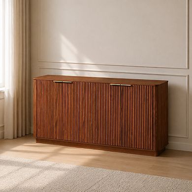 Lufeiya 63 Inch Sideboard Buffet Cabinet, Curved Wave Storage Cabinet with 4 Doors