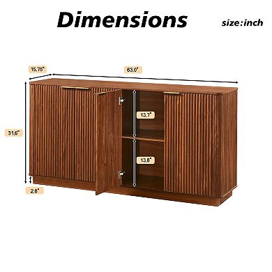Lufeiya 63 Inch Sideboard Buffet Cabinet, Curved Wave Storage Cabinet with 4 Doors
