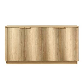 Lufeiya 63 Inch Sideboard Buffet Cabinet, Curved Wave Storage Cabinet with 4 Doors