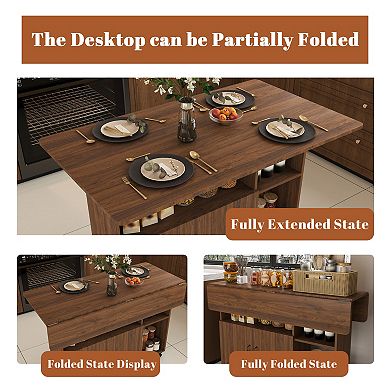 Heybly 47" Folding Dining Table with Storage Shelves and Wheels for Kitchen