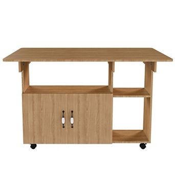 Heybly 47" Folding Dining Table with Storage Shelves and Wheels for Kitchen