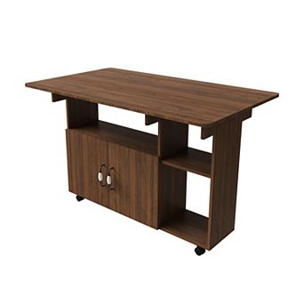 Heybly 47" Folding Dining Table with Storage Shelves and Wheels for Kitchen
