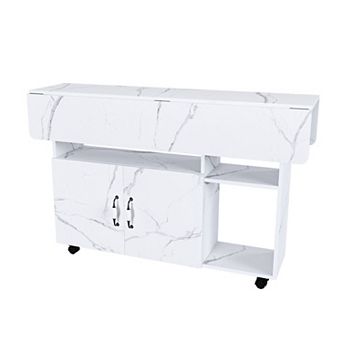 Heybly 47" Folding Dining Table with Storage Shelves and Wheels for Kitchen