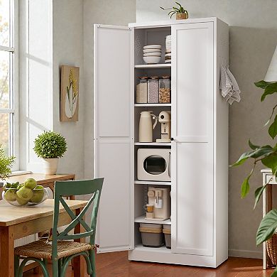 Lufeiya Tall Freestanding Storage Kitchen Pantry Cabinet, 5 Adjustable Shelves