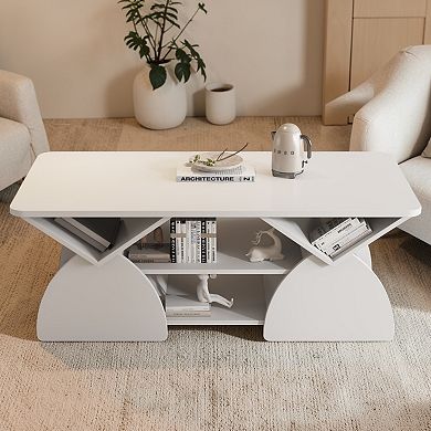 Heybly Coffee Table with Open Storage Shelves, Rounded Corners and Sturdy Frame