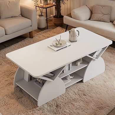 Heybly Coffee Table with Open Storage Shelves, Rounded Corners and Sturdy Frame