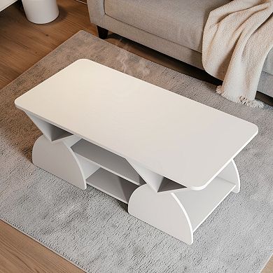 Heybly Coffee Table with Open Storage Shelves, Rounded Corners and Sturdy Frame