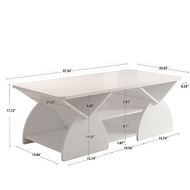 Heybly Coffee Table with Open Storage Shelves, Rounded Corners and Sturdy Frame