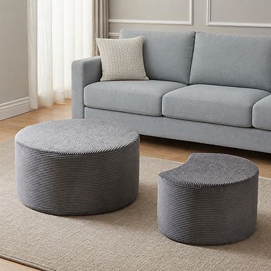 Heybly Nesting Coffee Table Set of 2, Upholstered Round Foam Ottoman
