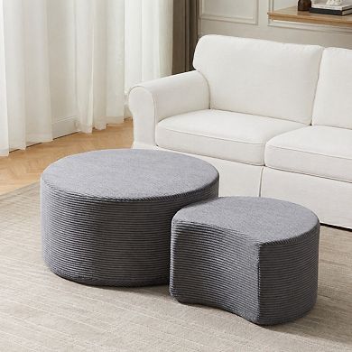 Heybly Nesting Coffee Table Set of 2, Upholstered Round Foam Ottoman