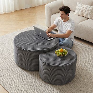 Heybly Nesting Coffee Table Set of 2, Upholstered Round Foam Ottoman