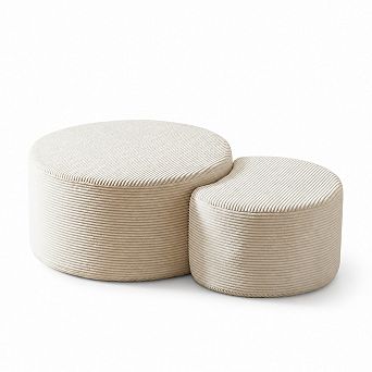 Heybly Nesting Coffee Table Set of 2, Upholstered Round Foam Ottoman