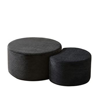 Heybly Nesting Coffee Table Set of 2, Upholstered Round Foam Ottoman