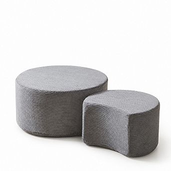 Heybly Nesting Coffee Table Set of 2, Upholstered Round Foam Ottoman