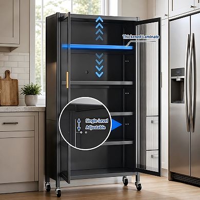 Lufeiya 65" Kitchen Pantry with Transparent Door, 6 Tier Storage Cabinet for Kitchen