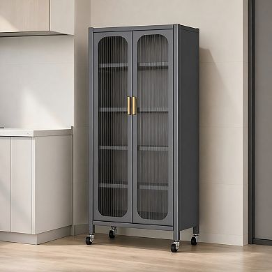 Lufeiya 65" Kitchen Pantry with Transparent Door, 6 Tier Storage Cabinet for Kitchen