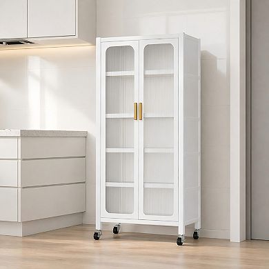 Lufeiya 65" Kitchen Pantry with Transparent Door, 6 Tier Storage Cabinet for Kitchen