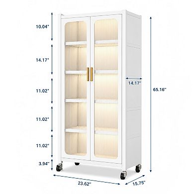 Lufeiya 65" Kitchen Pantry with Transparent Door, 6 Tier Storage Cabinet for Kitchen