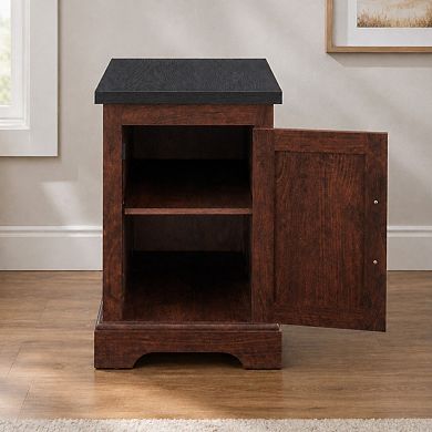 Heybly End Table with Barn Door, Adjustable Storage Shelf, Side Table for Living Room
