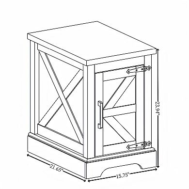 Heybly End Table with Barn Door, Adjustable Storage Shelf, Side Table for Living Room