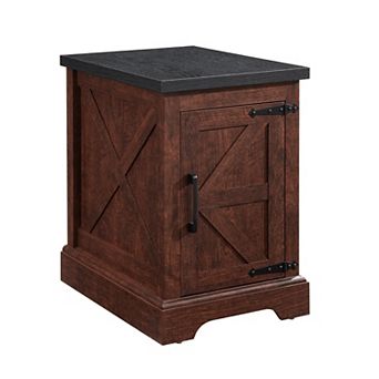 Heybly End Table with Barn Door, Adjustable Storage Shelf, Side Table for Living Room