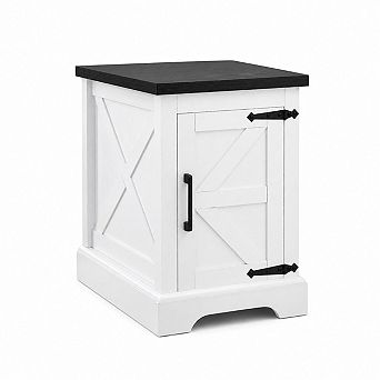 Heybly End Table with Barn Door, Adjustable Storage Shelf, Side Table for Living Room