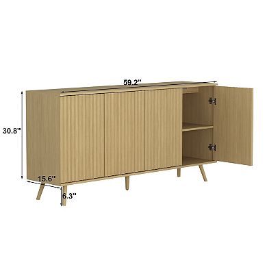 Lufeiya Sideboard Buffet Cabinet with Storage, 4 Doors, Adjustable Shelves