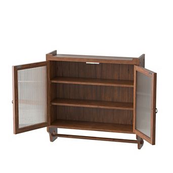 Lufeiya 24.8" Glass Door Vintage Double Door Wall Cabinet with Three Tiers and Towel Rack