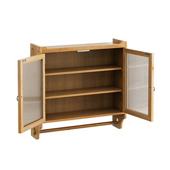 Lufeiya 24.8" Glass Door Vintage Double Door Wall Cabinet with Three Tiers and Towel Rack
