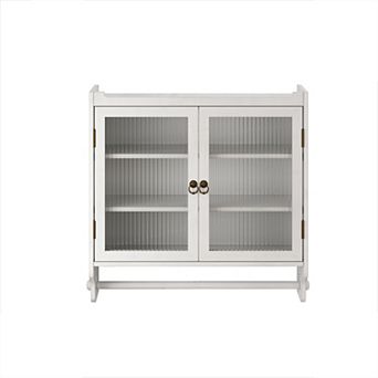 Lufeiya 24.8" Glass Door Vintage Double Door Wall Cabinet with Three Tiers and Towel Rack