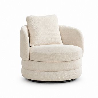 Heybly 30" Modern 360° Swivel Barrel Accent Chair with Pillow, Chenille Upholstered Armchair