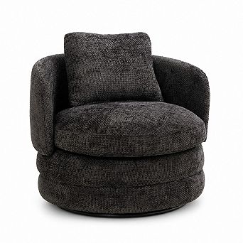 Heybly 30" Modern 360° Swivel Barrel Accent Chair with Pillow, Chenille Upholstered Armchair