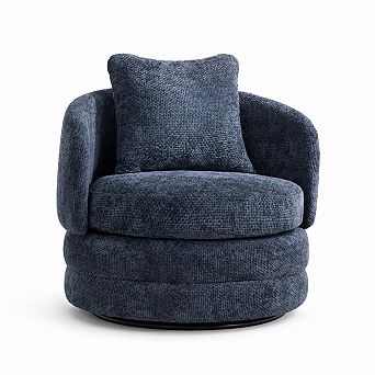 Heybly 30" Modern 360° Swivel Barrel Accent Chair with Pillow, Chenille Upholstered Armchair