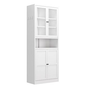 Lufeiya 72 Inch Metal Kitchen Pantry Cabinet with Adjustable Shelves, Glass Doors