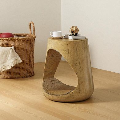 Heybly Indoor Outdoor MGO End Table with Wood Grain Texture, Weather-Resistant MGO Side Table