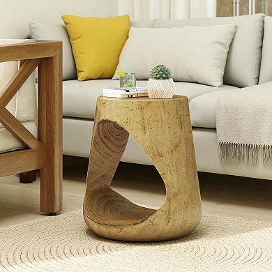 Heybly Indoor Outdoor MGO End Table with Wood Grain Texture, Weather-Resistant MGO Side Table