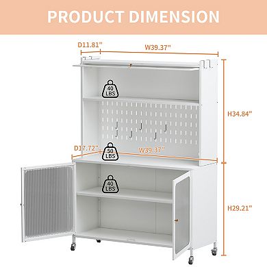 Lufeiya Kitchen Pantry Cabinet with Glass Doors and Adjustable Shelves, Open Counter and Hooks
